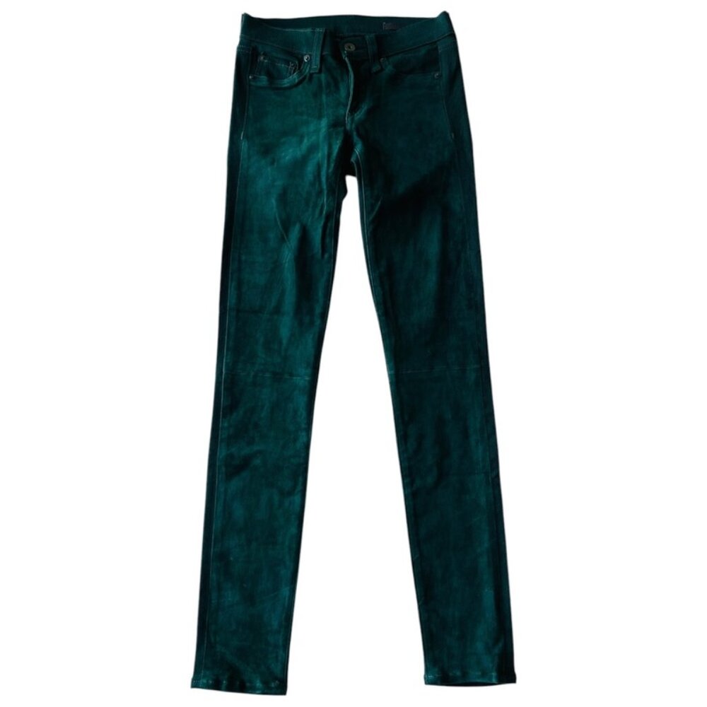 Rag & Bone Jean Hyde Skinny Lambs Leather Suede Green Women's Size 24 - Picture 3 of 14